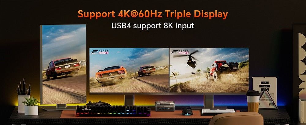 Herní mini PC MN78 s RGB podsvícením, AMD Ryzen 7 7840HS osmijádrový 16vláknový procesor až 5,1 GHz, 16 GB DDR5 RAM, 512 GB M.2 SSD, Windows 11 Pro, WiFi6 Bluetooth 5.2, HDMI USB4 DP 4K@60Hz trojitý displej, USB4*1 USB3.2*2 USB2.0*2 HDMI*1 LAN*2 - černý, EU