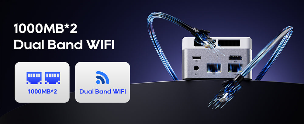 Mini PC AOOSTAR T8 (dokovací stanice zdarma), Intel N100 4 jádra max. 3,4 GHz, 12 GB LPDDR5 RAM, 256 GB SSD, podpora dvou obrazovek 4K@60Hz, dvoupásmová WiFi, 1* plně vybavený port Type-C, 2* USB 3.0, 2* USB 2.0, 1* HDMI, 2* 1000 Mbps LAN, 1* audio jack, 35W GaN nabíječka