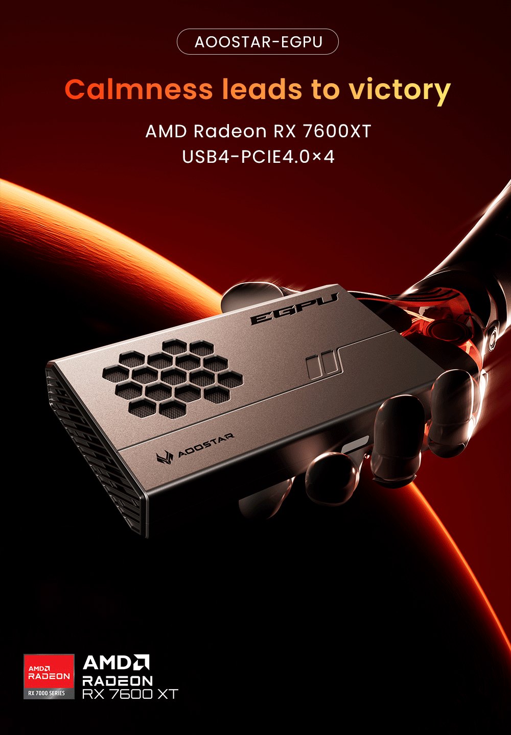 Dokovací stanice AOOSTAR XG76XT eGPU s grafickou kartou AMD Radeon RX 7600MXT, 8 GB GDDR6 RAM, 128bitová, 1*USB 4.0, 1*Oculink, 1*HDMI, 2*DP, 1*Type-C, 100W reverzní nabíjení - zástrčka EU