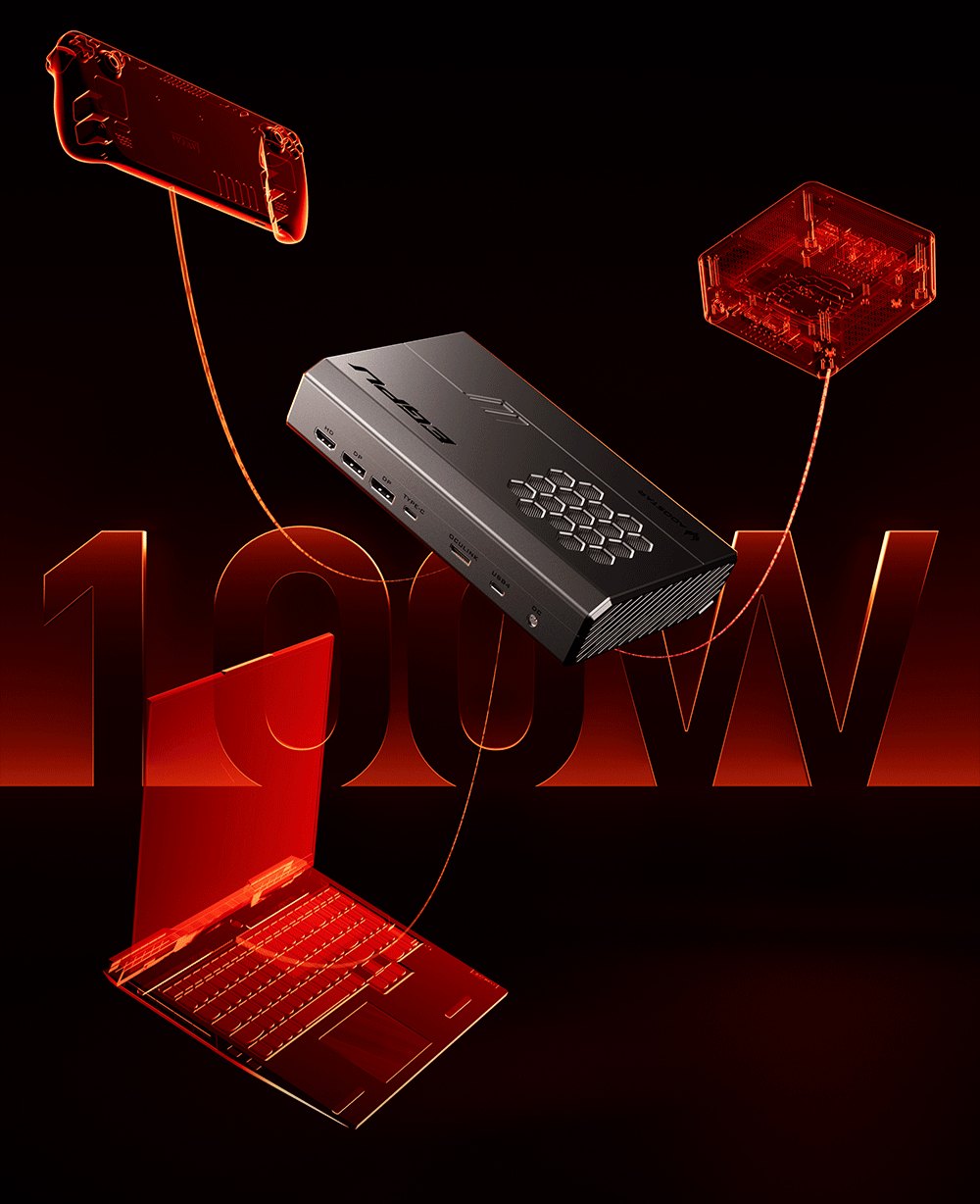 Dokovací stanice AOOSTAR XG76XT eGPU s grafickou kartou AMD Radeon RX 7600MXT, 8 GB GDDR6 RAM, 128bitová, 1*USB 4.0, 1*Oculink, 1*HDMI, 2*DP, 1*Type-C, 100W reverzní nabíjení - zástrčka EU