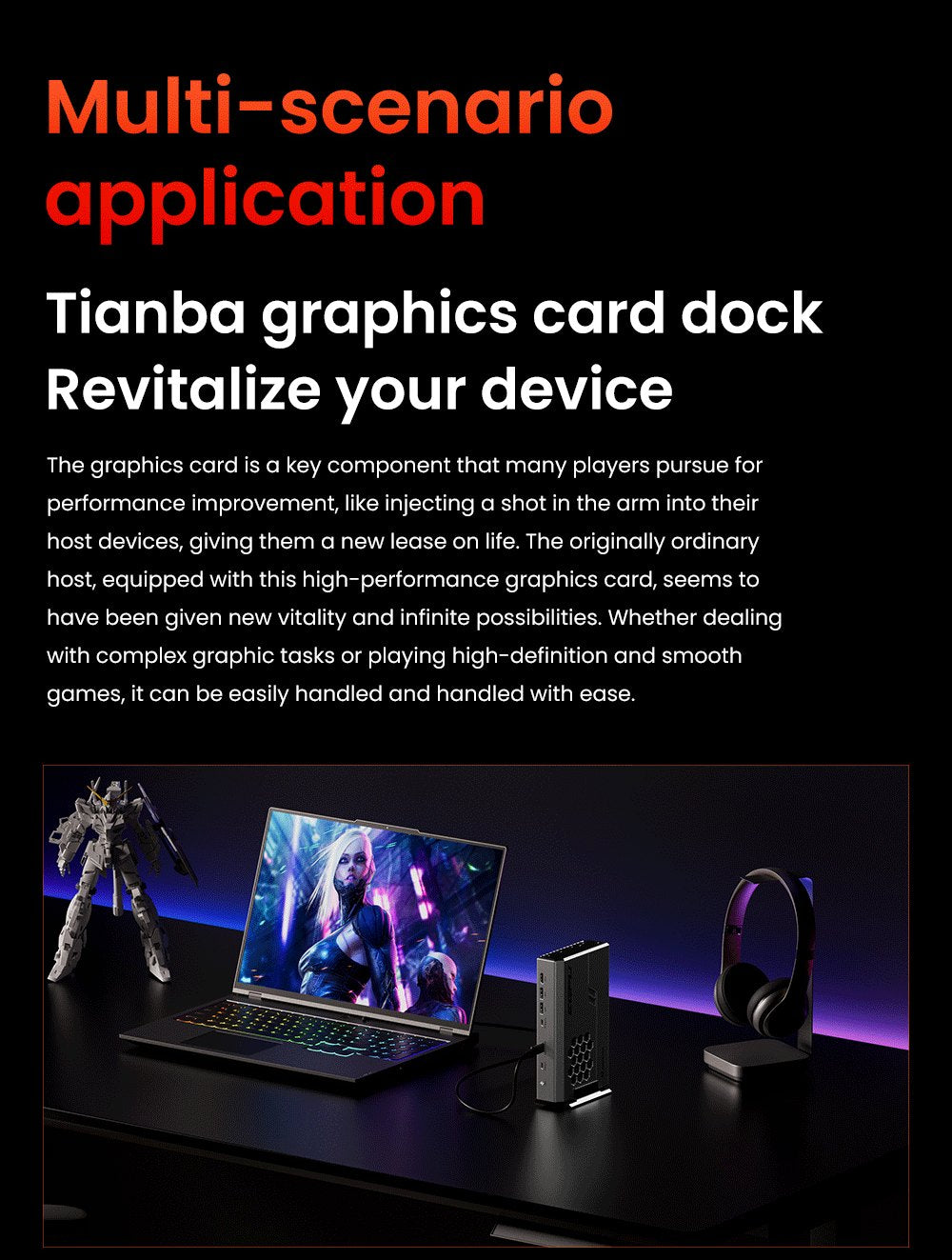 Dokovací stanice AOOSTAR XG76XT eGPU s grafickou kartou AMD Radeon RX 7600MXT, 8 GB GDDR6 RAM, 128bitová, 1*USB 4.0, 1*Oculink, 1*HDMI, 2*DP, 1*Type-C, 100W reverzní nabíjení - zástrčka EU