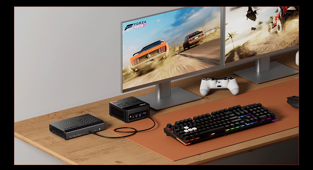 Dokovací stanice AOOSTAR XG76XT eGPU s grafickou kartou AMD Radeon RX 7600MXT, 8 GB GDDR6 RAM, 128bitová, 1*USB 4.0, 1*Oculink, 1*HDMI, 2*DP, 1*Type-C, 100W reverzní nabíjení - zástrčka EU