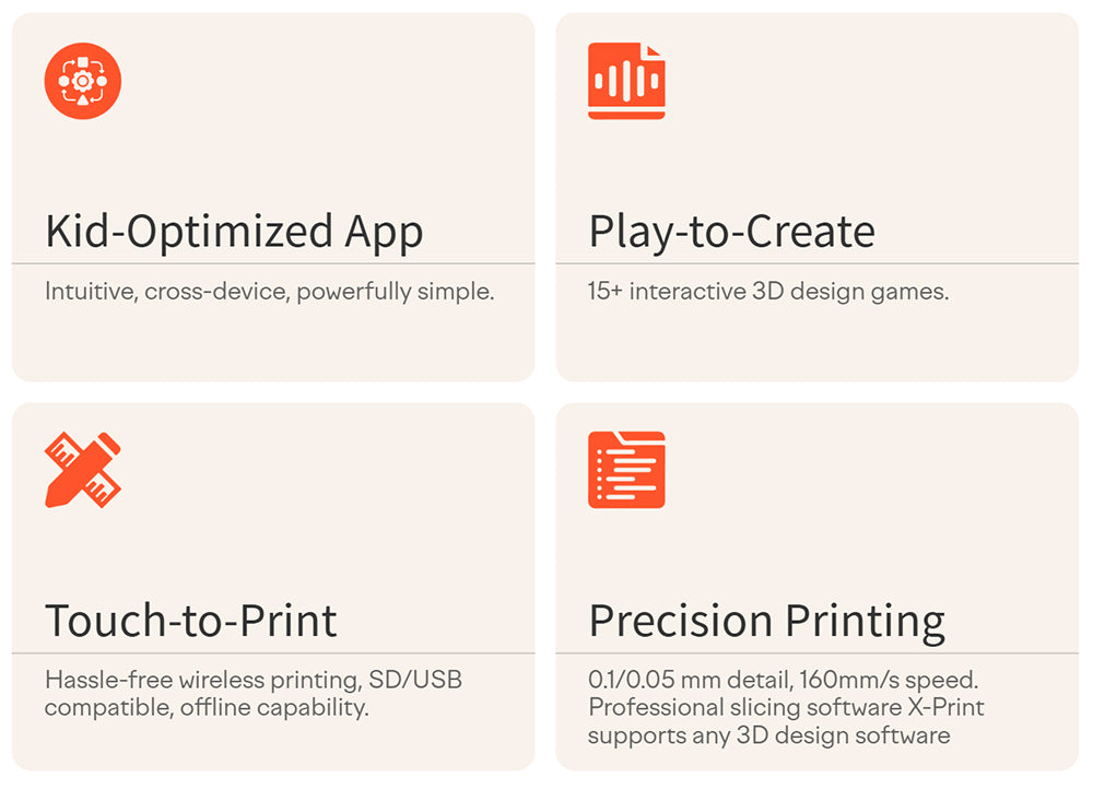 3D tiskárna AOSEED X-MAKER pro děti a začátečníky, 120 - 300 mm/s, bez možnosti vyrovnání podložky, tisk přes Wi-Fi, ultratichý tisk, ovládání aplikací, podpora PLA/ABS filamentu, 150*150*150 mm