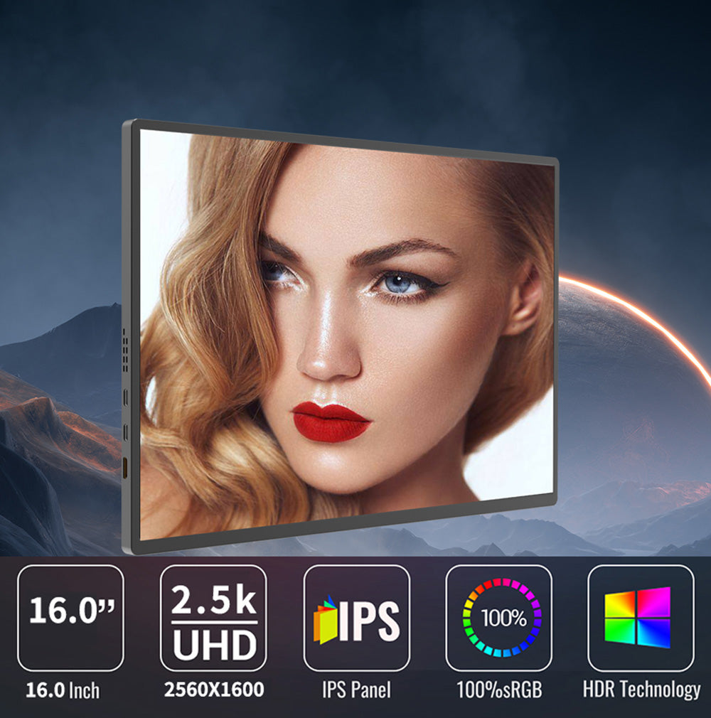 Přenosný monitor AOSIMAN 160QC 16 palců 2,5K 144Hz, 2560*1600 16:10 100%sRGB 480Cd/m² herní obrazovka