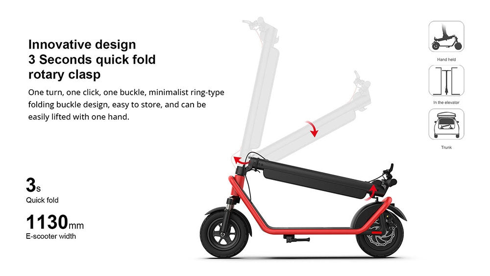 Elektrická koloběžka AOVO X11, 10palcové pneumatiky, motor 450 W, 36 V, 13 Ah, odnímatelná baterie, maximální rychlost 35 km/h, dojezd 50 km - červená