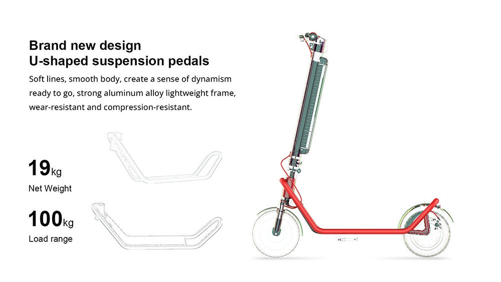 Elektrická koloběžka AOVO X11, 10palcové pneumatiky, motor 450 W, 36 V, 13 Ah, odnímatelná baterie, maximální rychlost 35 km/h, dojezd 50 km - červená