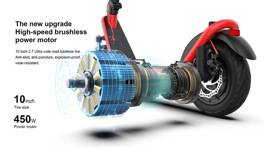 Elektrická koloběžka AOVO X11, 10palcové pneumatiky, motor 450 W, 36 V, 13 Ah, odnímatelná baterie, maximální rychlost 35 km/h, dojezd 50 km - červená