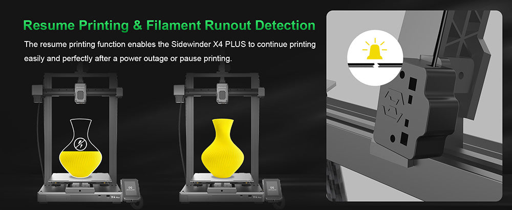 3D tiskárna Artillery Sidewinder X4 Plus, 300*300*400 mm, rychlost tisku 500 mm/s, lineární vodicí lišta XY-Metal, automatické vyrovnávání, účinné chladicí ventilátory 8000 ot./min.
