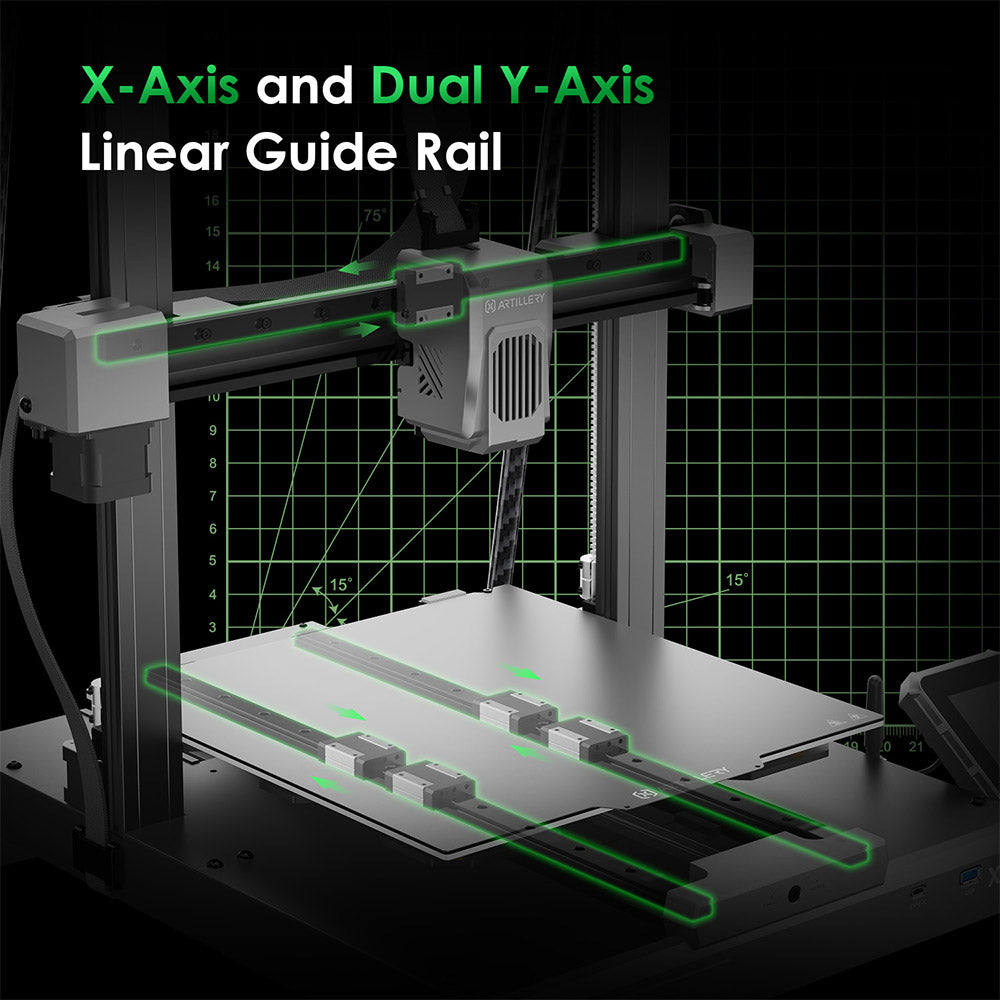 3D tiskárna Artillery Sidewinder X4 Plus S1, 300*300*400 mm, rychlost tisku 500 mm/s, tisk při vysokých teplotách 300 °C, lineární vodicí lišta XY-kov, automatické vyrovnávání, účinné chladicí ventilátory 8000 ot./min.