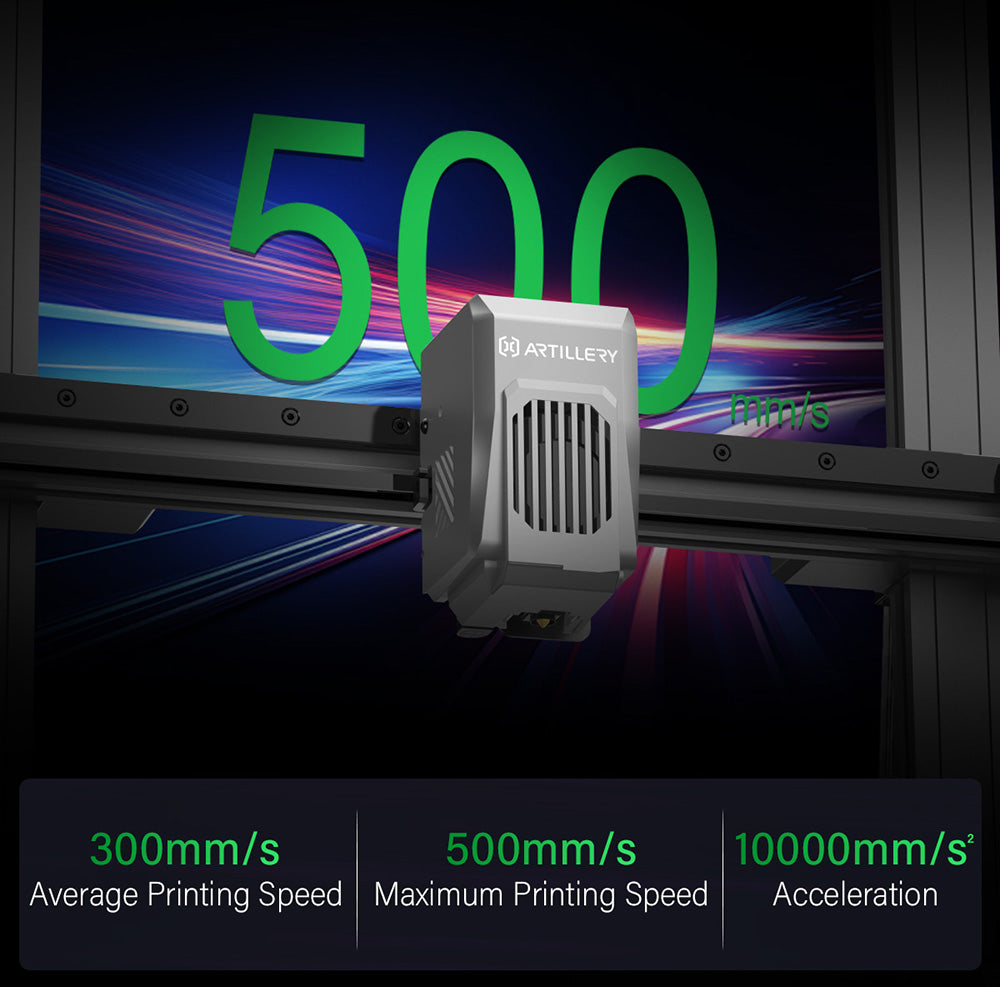 3D tiskárna Artillery Sidewinder X4 Plus S1, 300*300*400 mm, rychlost tisku 500 mm/s, tisk při vysokých teplotách 300 °C, lineární vodicí lišta XY-kov, automatické vyrovnávání, účinné chladicí ventilátory 8000 ot./min.