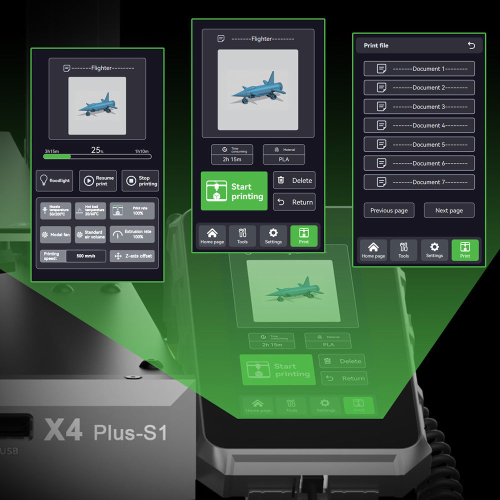 3D tiskárna Artillery Sidewinder X4 Plus S1, 300*300*400 mm, rychlost tisku 500 mm/s, tisk při vysokých teplotách 300 °C, lineární vodicí lišta XY-kov, automatické vyrovnávání, účinné chladicí ventilátory 8000 ot./min.
