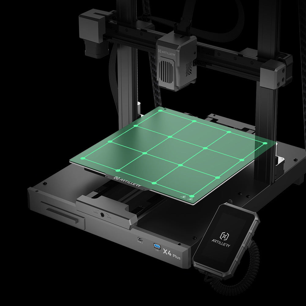 3D tiskárna Artillery Sidewinder X4 Plus S1, 300*300*400 mm, rychlost tisku 500 mm/s, tisk při vysokých teplotách 300 °C, lineární vodicí lišta XY-kov, automatické vyrovnávání, účinné chladicí ventilátory 8000 ot./min.