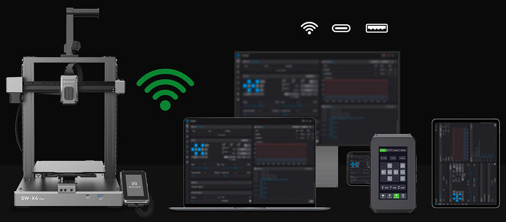 3D tiskárna Artillery Sidewinder X4 Pro, 240*240*260 mm, rychlost tisku 500 mm/s, lineární kolejnice v ose X a Y, extruder s přímým pohonem, automatické nivelace s 81 body, dvojitá táhla, tryska s automatickým čištěním