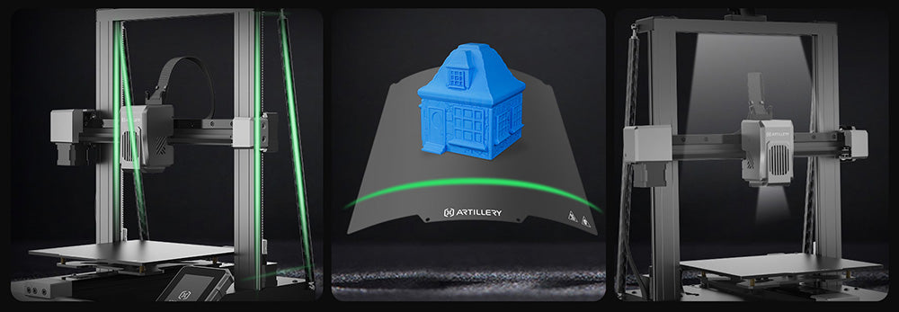 3D tiskárna Artillery Sidewinder X4 Pro, 240*240*260 mm, rychlost tisku 500 mm/s, lineární kolejnice v ose X a Y, extruder s přímým pohonem, automatické nivelace s 81 body, dvojitá táhla, tryska s automatickým čištěním