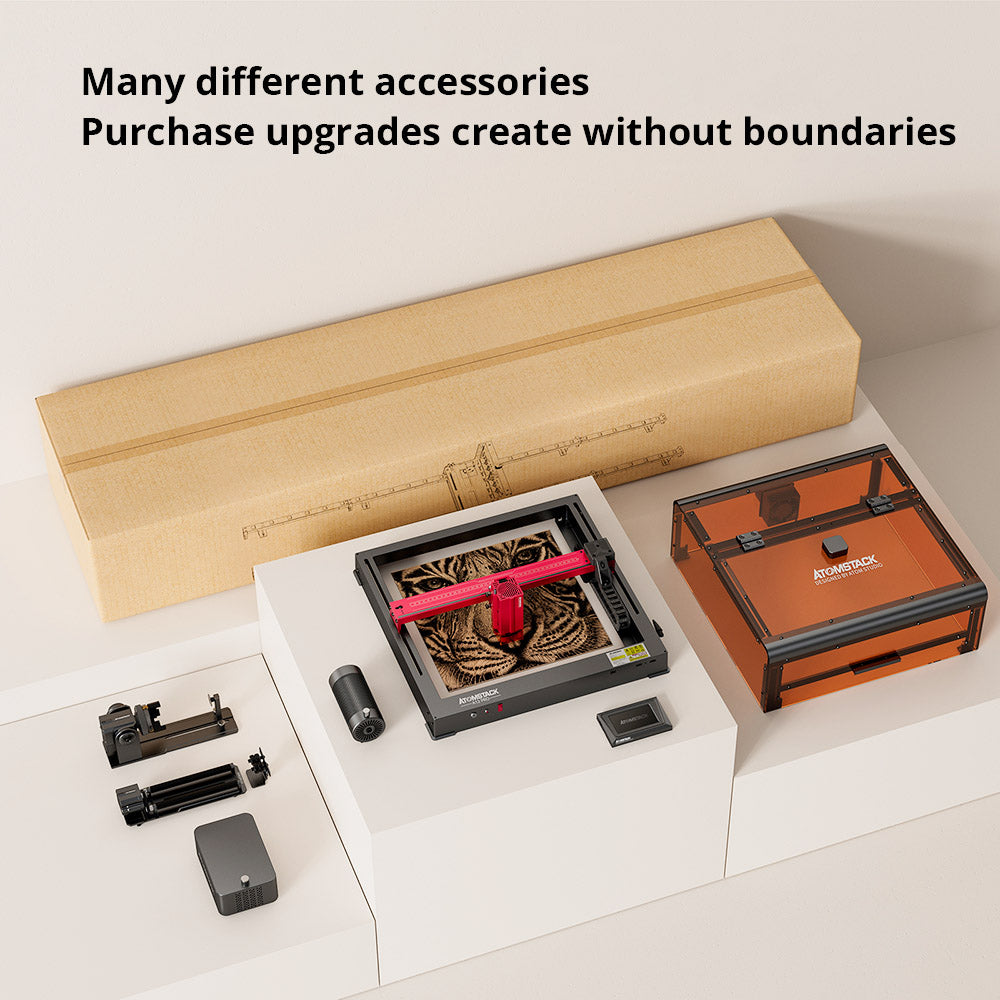 Laserová gravírka/řezačka ATOMSTACK A12 PRO 12W, pevné zaostření, přesnost gravírování 0,02 mm, rychlost gravírování 600 mm/s, 32bitová základní deska, křížové laserové polohování, ovládání aplikací, 365x305 mm