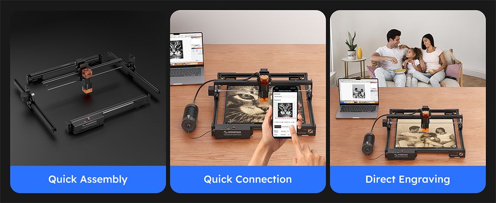 Laserový gravírovací stroj ATOMSTACK A5 Pro V2 5W, vysoká rychlost 400 mm/s, přesnost 0,01 mm, 5 mm dřevo, 3 mm černý akryl v jednom průchodu, 410*380 mm