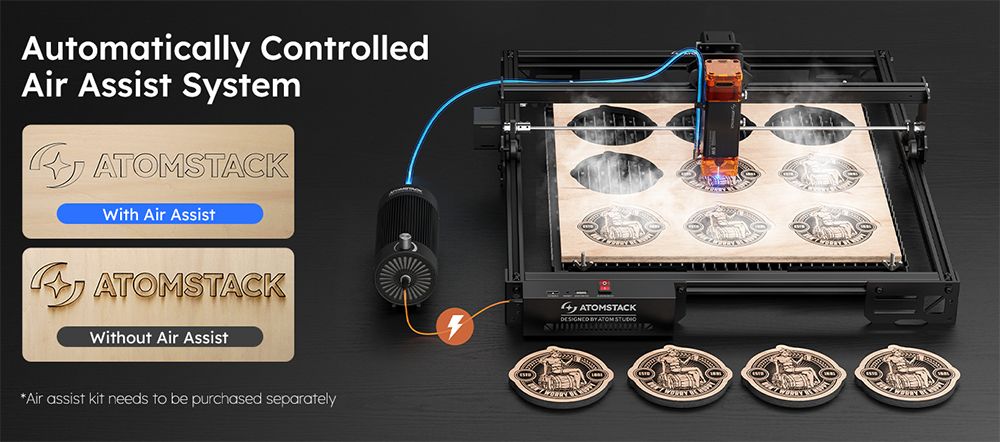 Laserový gravírovací stroj ATOMSTACK A5 Pro V2 5W, vysoká rychlost 400 mm/s, přesnost 0,01 mm, 5 mm dřevo, 3 mm černý akryl v jednom průchodu, 410*380 mm