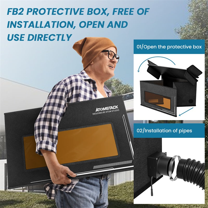 Skládací kryt pro laserový gravírovací stroj ATOMSTACK FB2 s výstupem vzduchu, nehořlavý, prachotěsný, prodloužená kouřovodná trubka 700*700*460 mm