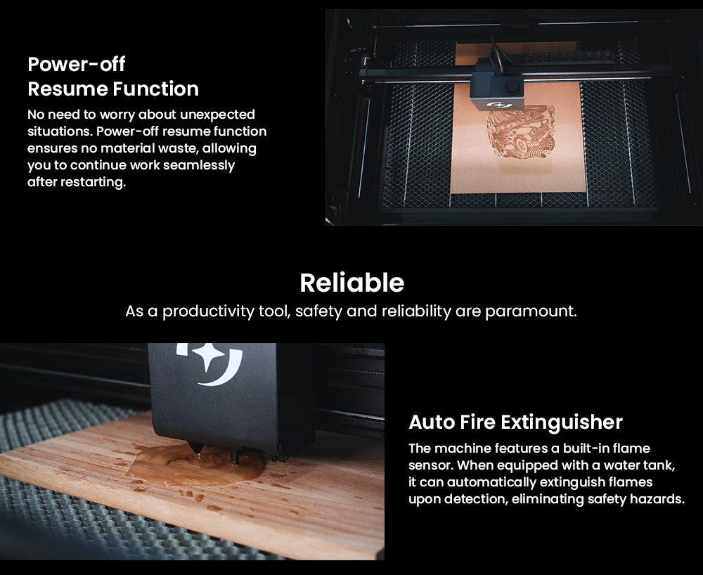 Laserová gravírka ATOMSTACK Hurricane CO2 třídy 1, výkon 55 W, přesnost 0,01 mm, rychlost gravírování 600 mm/s, 500*300 mm, viditelný červený indikátor, 5MP kamera, automatický hasicí přístroj, systém odvodu kouře