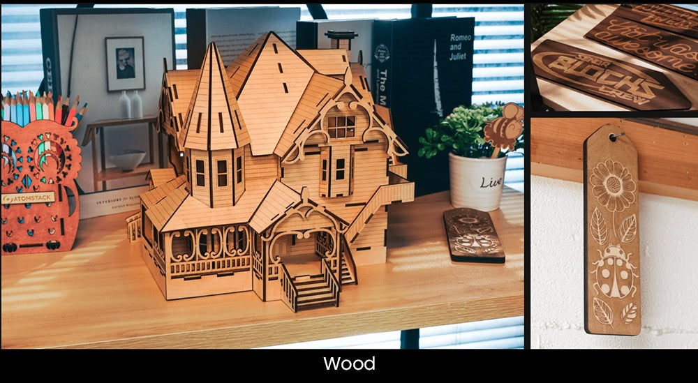 Laserová gravírka ATOMSTACK Hurricane CO2 třídy 1, výkon 55 W, přesnost 0,01 mm, rychlost gravírování 600 mm/s, 500*300 mm, viditelný červený indikátor, 5MP kamera, automatický hasicí přístroj, systém odvodu kouře