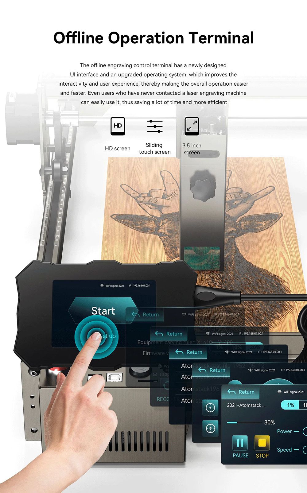 Laserová gravírka a řezačka ATOMSTACK S10 Pro 10W, výkon stroje 50W, pevné zaostření, komprimovaný bod 0,08x0,06 mm, offline práce, 410x400 mm