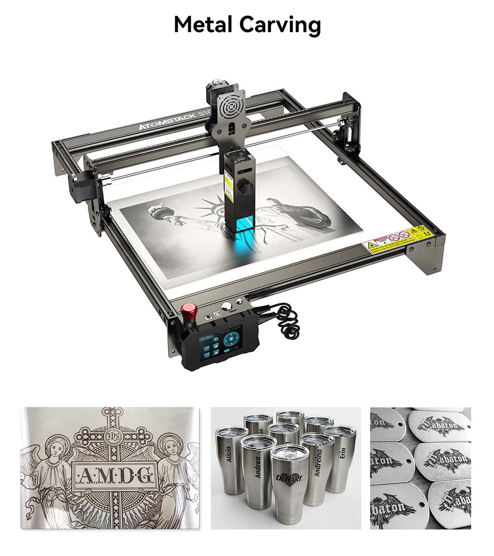 Laserová gravírka a řezačka ATOMSTACK S10 Pro 10W, výkon stroje 50W, pevné zaostření, komprimovaný bod 0,08x0,06 mm, offline práce, 410x400 mm