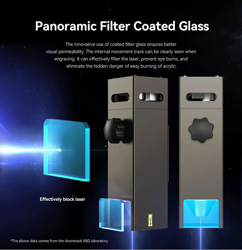 Laserová gravírka a řezačka ATOMSTACK S10 Pro 10W, výkon stroje 50W, pevné zaostření, komprimovaný bod 0,08x0,06 mm, offline práce, 410x400 mm