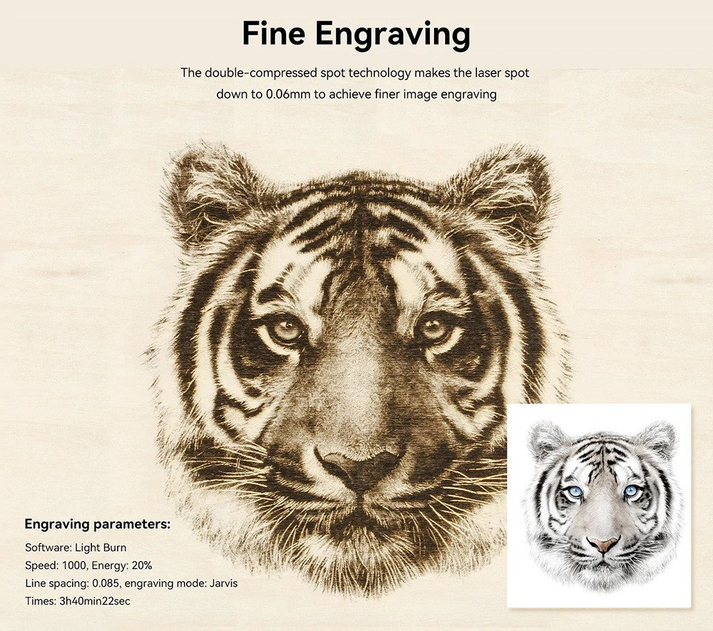 Laserová gravírka a řezačka ATOMSTACK S10 Pro 10W, výkon stroje 50W, pevné zaostření, komprimovaný bod 0,08x0,06 mm, offline práce, 410x400 mm