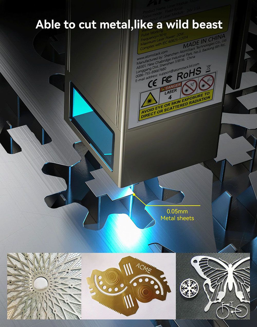 ATOMSTACK S20 Pro 20W laserová gravírka a řezačka s asistenčními sadami pro vzduch, volné ostření, čtyřjádrový diodový laser, offline gravírování - USA
