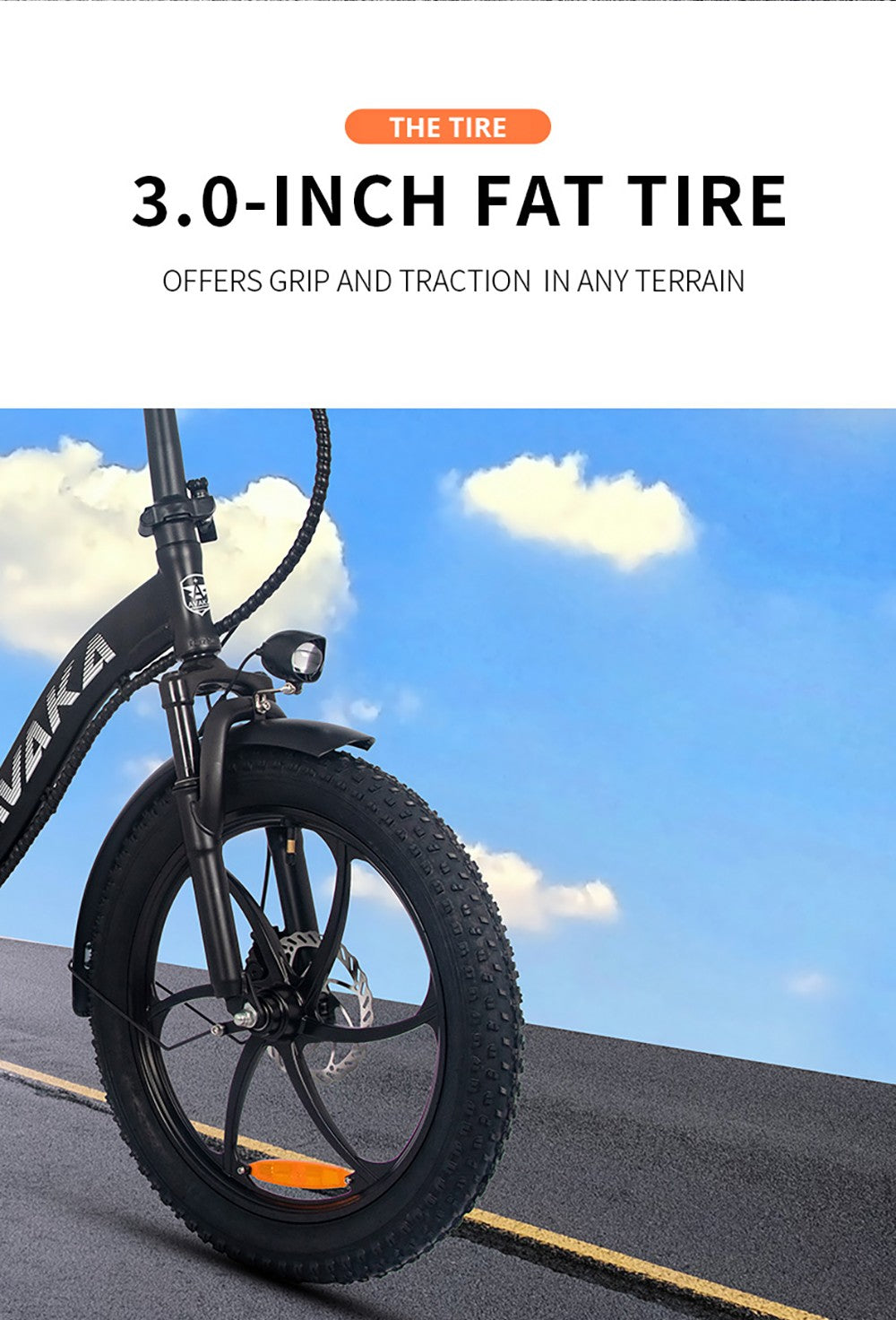 Skládací elektrické kolo AVAKA BZ20 PLUS, tlusté pneumatiky 20*3,0 palce, bezkartáčový motor 500 W, maximální rychlost 25 km/h, baterie 48 V 18,2 Ah, dojezd 100 km, maximální zatížení 120 kg, dvojitá kotoučová brzda Shimano, 7 rychlostí, vodotěsný LCD displej IP54, jednodílné kolo - černé