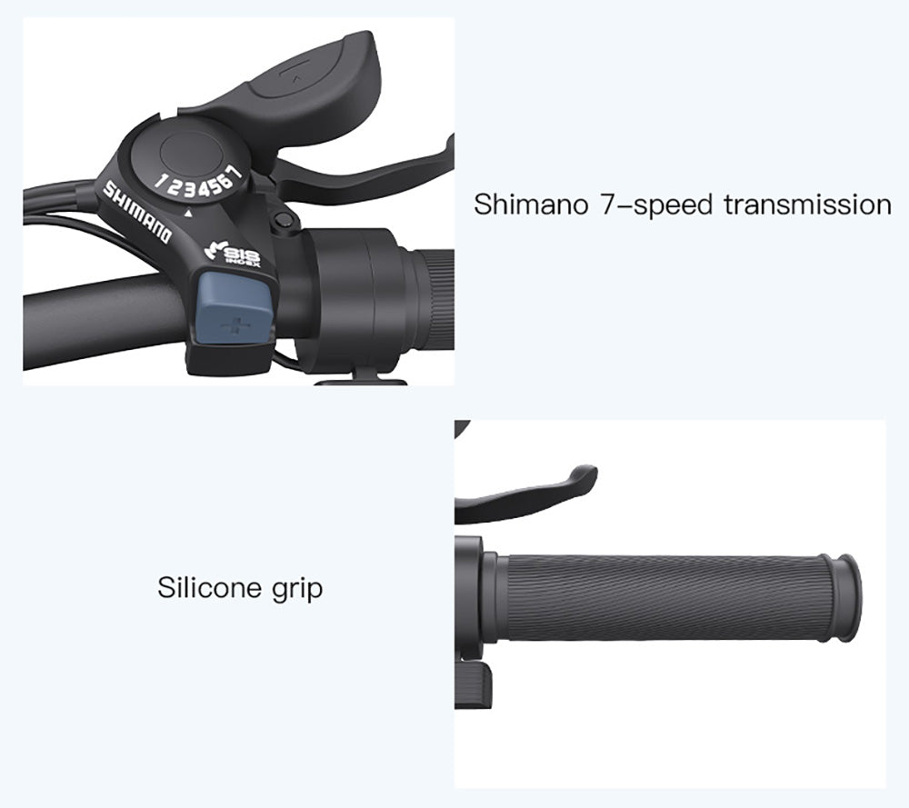 Skládací elektrokolo AVAKA K300, motor 350 W, baterie 36 V 16 Ah, pneumatiky 20 x 3,0 palce, maximální rychlost 31 km/h, dojezd 100 km, přední a zadní kotoučové brzdy, LCD displej, SHIMANO 7 rychlostí - bílá