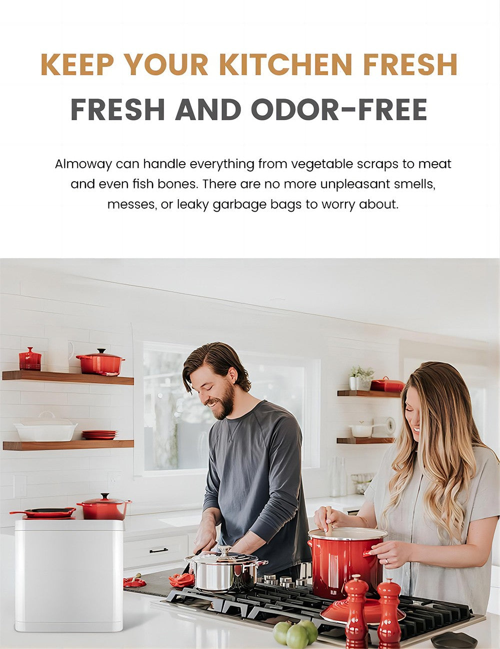 Kuchyňský kompostér BEECO HQD-314Pro, objem 3,3 l, přeměna odpadu na přírodní hnojivo, vestavěné UVC světlo, dětský zámek, LCD displej