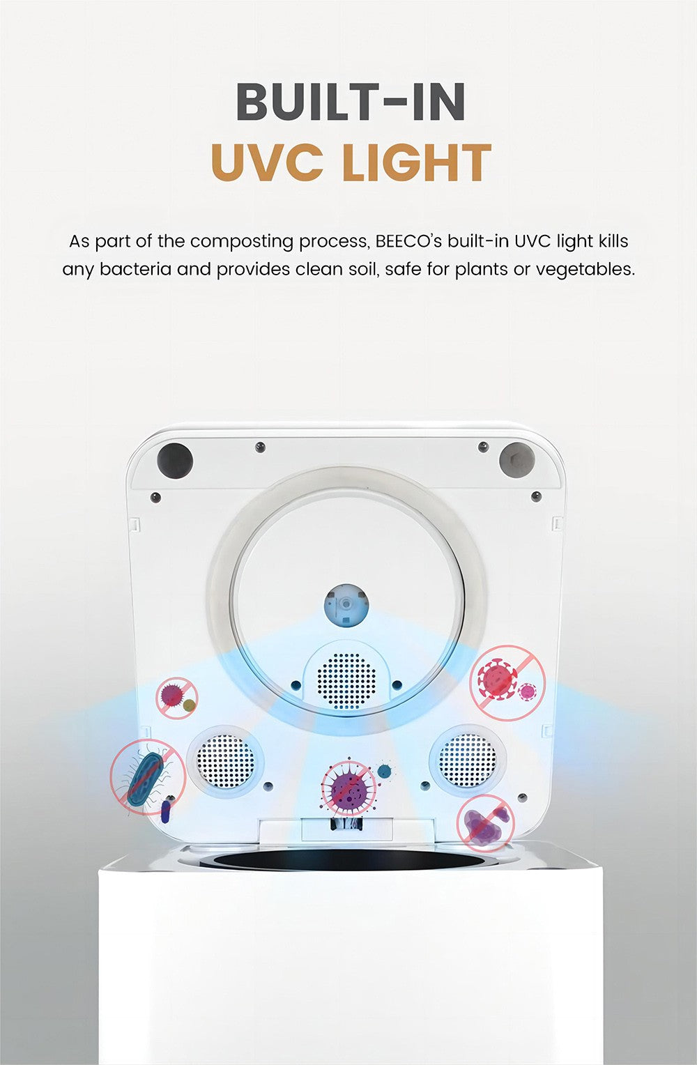 Kuchyňský kompostér BEECO HQD-314Pro, objem 3,3 l, přeměna odpadu na přírodní hnojivo, vestavěné UVC světlo, dětský zámek, LCD displej