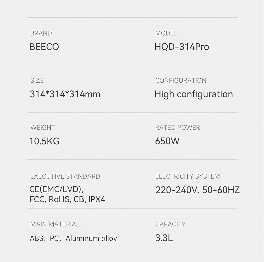 Kuchyňský kompostér BEECO HQD-314Pro, objem 3,3 l, přeměna odpadu na přírodní hnojivo, vestavěné UVC světlo, dětský zámek, LCD displej