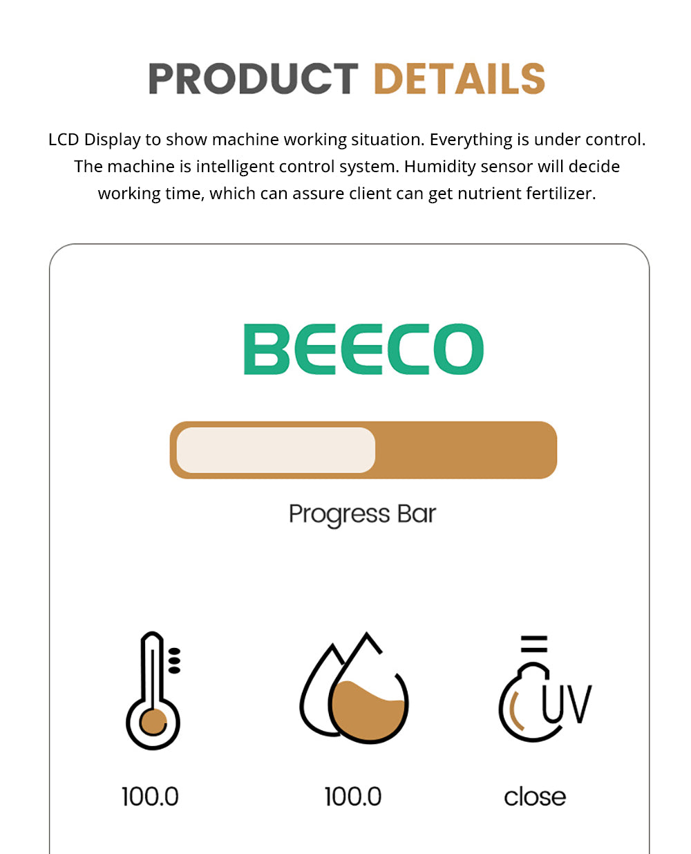 Kuchyňský kompostér BEECO HQD-314Pro, objem 3,3 l, přeměna odpadu na přírodní hnojivo, vestavěné UVC světlo, dětský zámek, LCD displej
