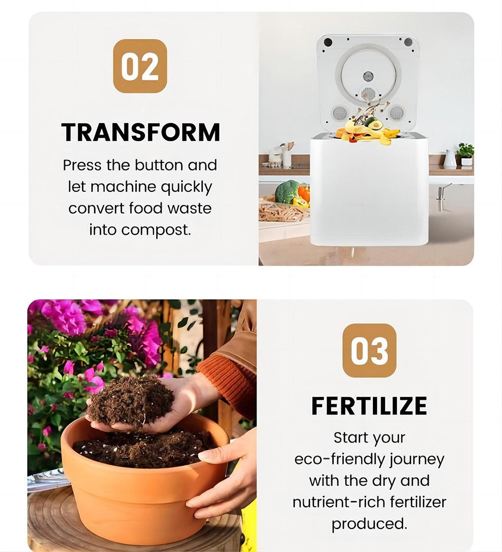 Kuchyňský kompostér BEECO HQD-314Pro, objem 3,3 l, přeměna odpadu na přírodní hnojivo, vestavěné UVC světlo, dětský zámek, LCD displej