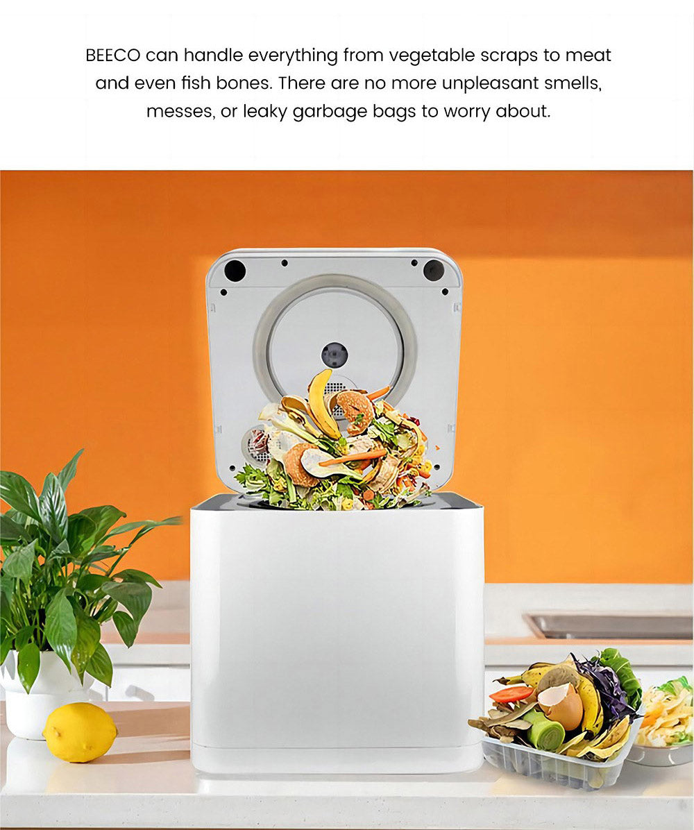 Kuchyňský kompostér BEECO HQD-314Pro, objem 3,3 l, přeměna odpadu na přírodní hnojivo, vestavěné UVC světlo, dětský zámek, LCD displej