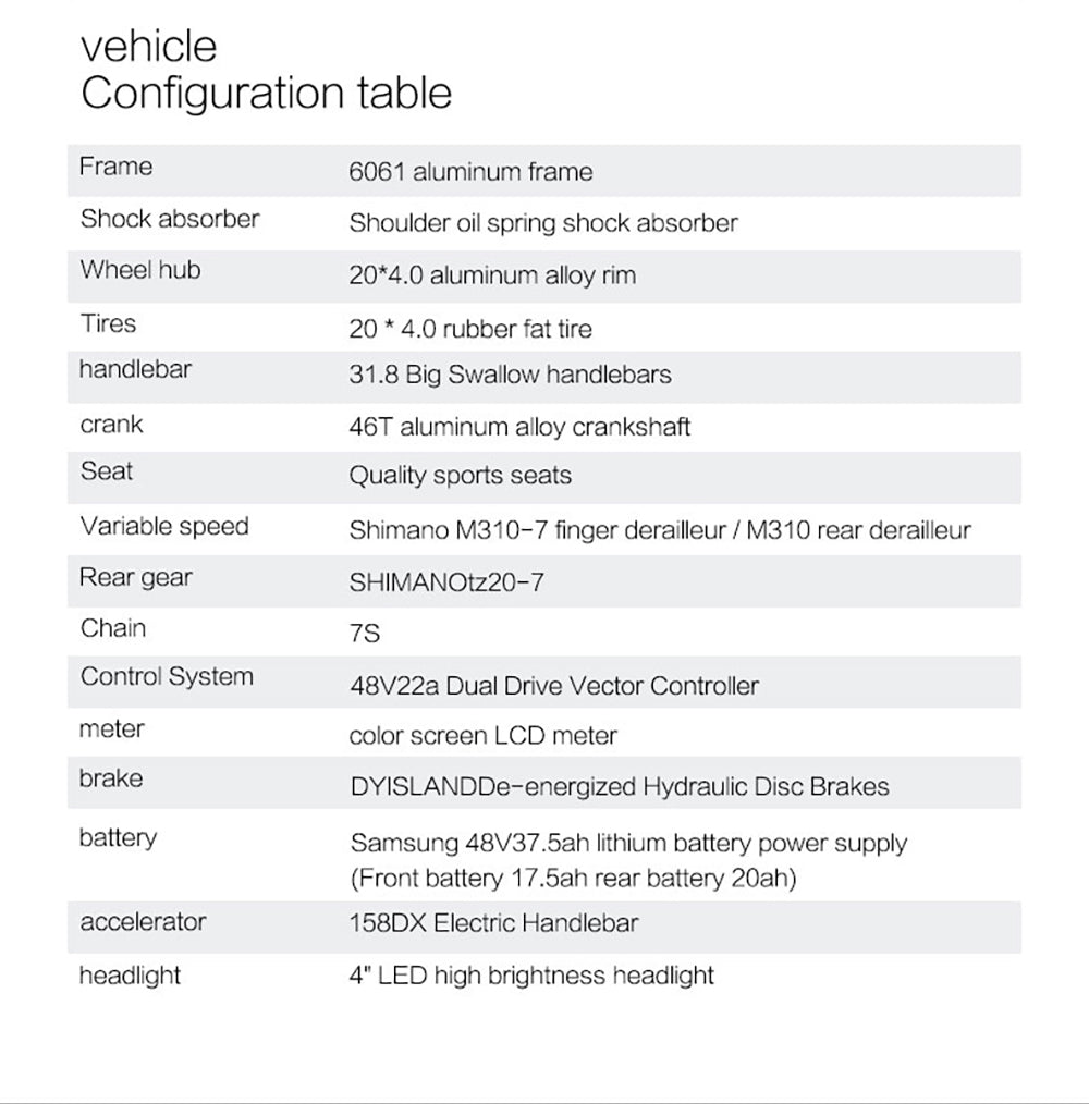 Elektrické horské kolo Bezior X500 MAX, motor Bafang 750 W, vyjímatelná baterie 48 V 37,5 Ah, tlusté pneumatiky 20 x 4,0 palce, maximální rychlost 48 km/h, dojezd 220 km, přední odpružená vidlice, hydraulické kotoučové brzdy, řazení Shimano 7 rychlostí