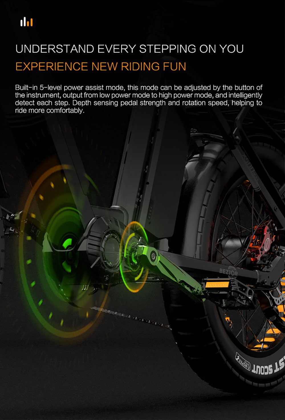 Elektrické horské kolo Bezior X500 MAX, motor Bafang 750 W, vyjímatelná baterie 48 V 37,5 Ah, tlusté pneumatiky 20 x 4,0 palce, maximální rychlost 48 km/h, dojezd 220 km, přední odpružená vidlice, hydraulické kotoučové brzdy, řazení Shimano 7 rychlostí
