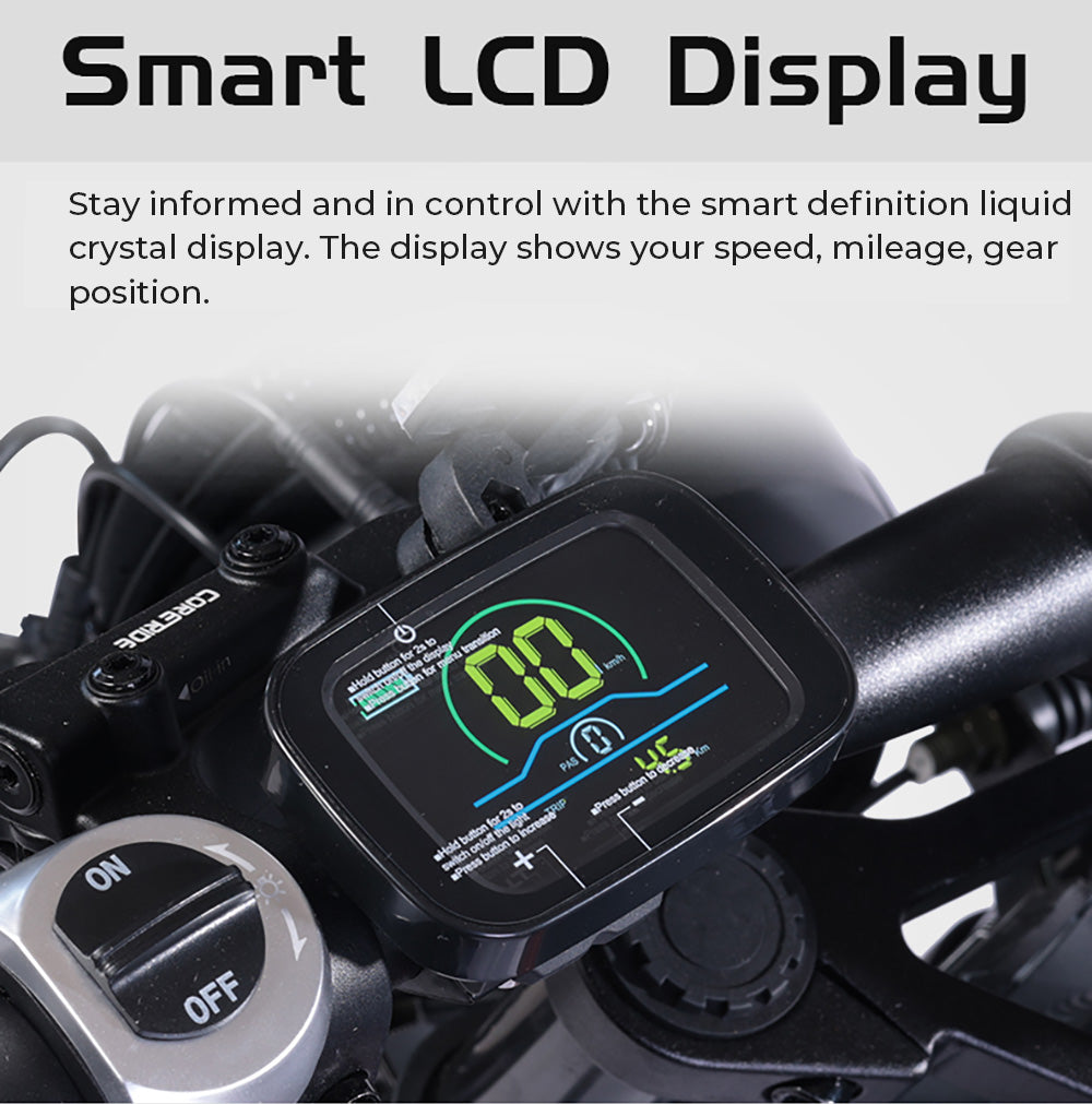 Elektrokolo BEZIOR XF006, motor 1200 W, baterie 48 V 23,2 Ah, pneumatiky 20 x 4,0 palce, maximální rychlost 47 km/h, dojezd 100 km, hydraulické olejové brzdy, pružinové odpružení, řazení Shimano 7 rychlostí, LCD displej