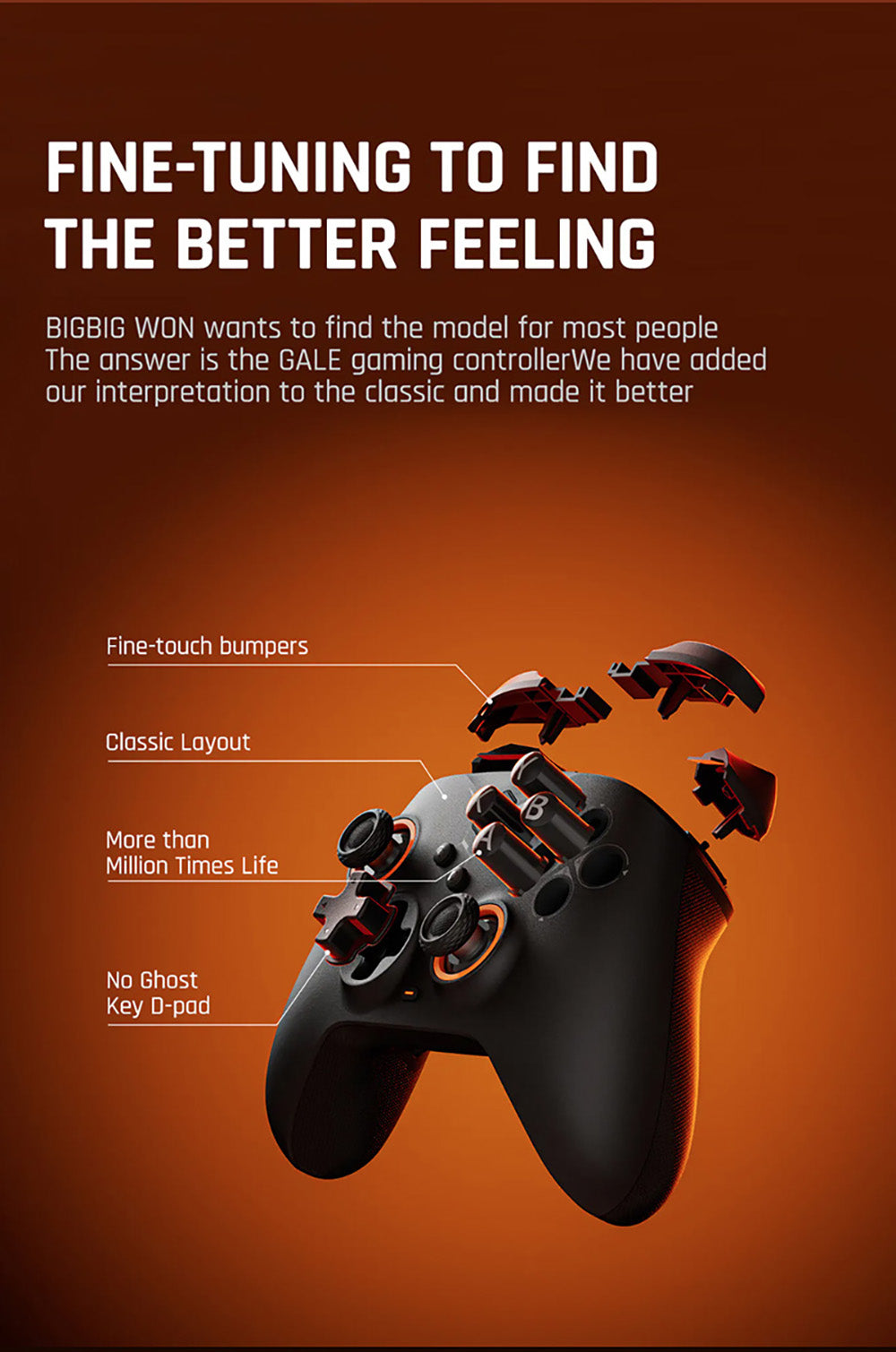 Bezdrátový herní ovladač BIGBIG WON GALE HALL, 3 režimy připojení, joysticky a spouštěče Hall, kompatibilní se Switch / PC / iOS / Android