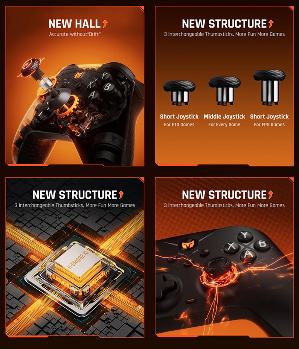 Bezdrátový herní ovladač BIGBIG WON GALE HALL, 3 režimy připojení, joysticky a spouštěče Hall, kompatibilní se Switch / PC / iOS / Android