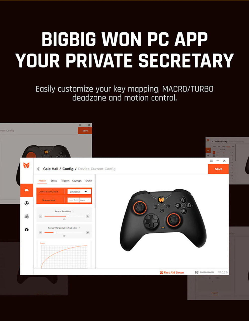 Bezdrátový herní ovladač BIGBIG WON GALE HALL, 3 režimy připojení, joysticky a spouštěče Hall, kompatibilní se Switch / PC / iOS / Android