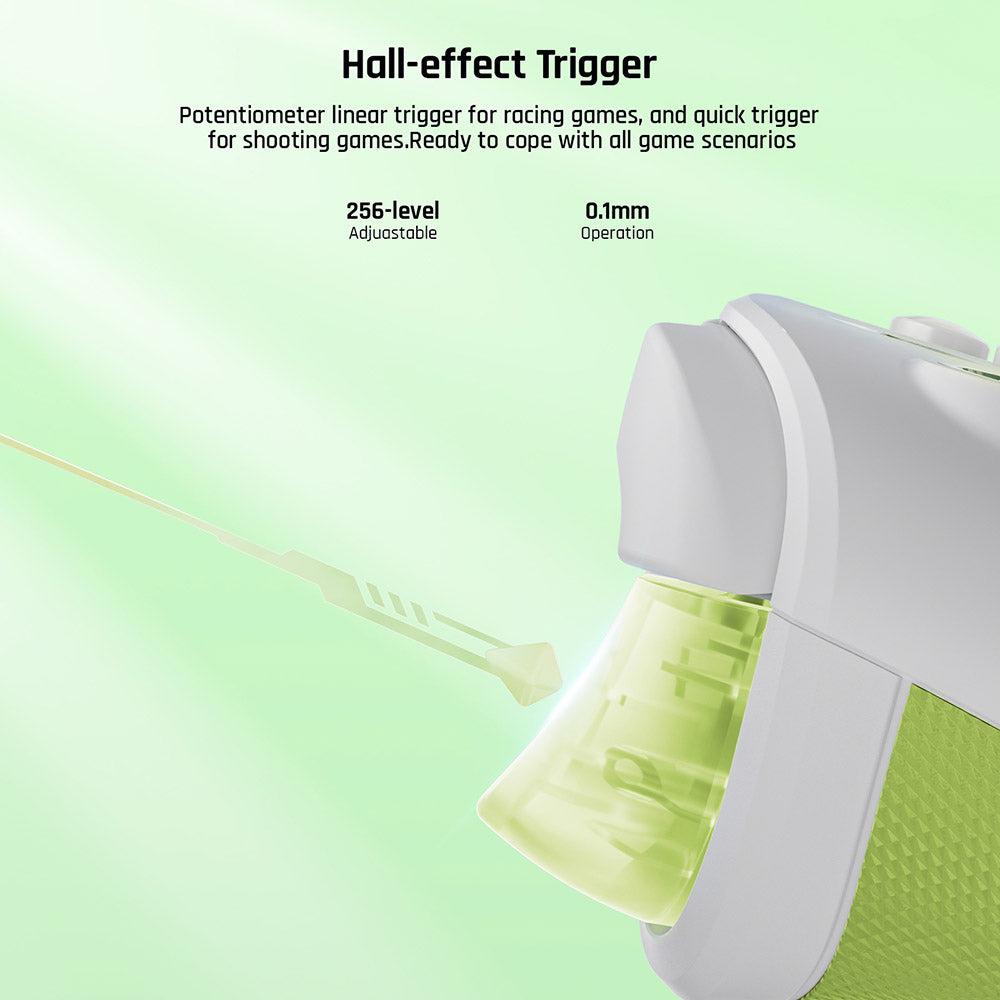 Herní ovladač BIGBIG WON Rainbow 2 SE, Hallův spouštěč, 12bitový ADC, 4směrné a 8směrné D-pady, kompatibilní se Switch / PC / Android / iOS - zelený