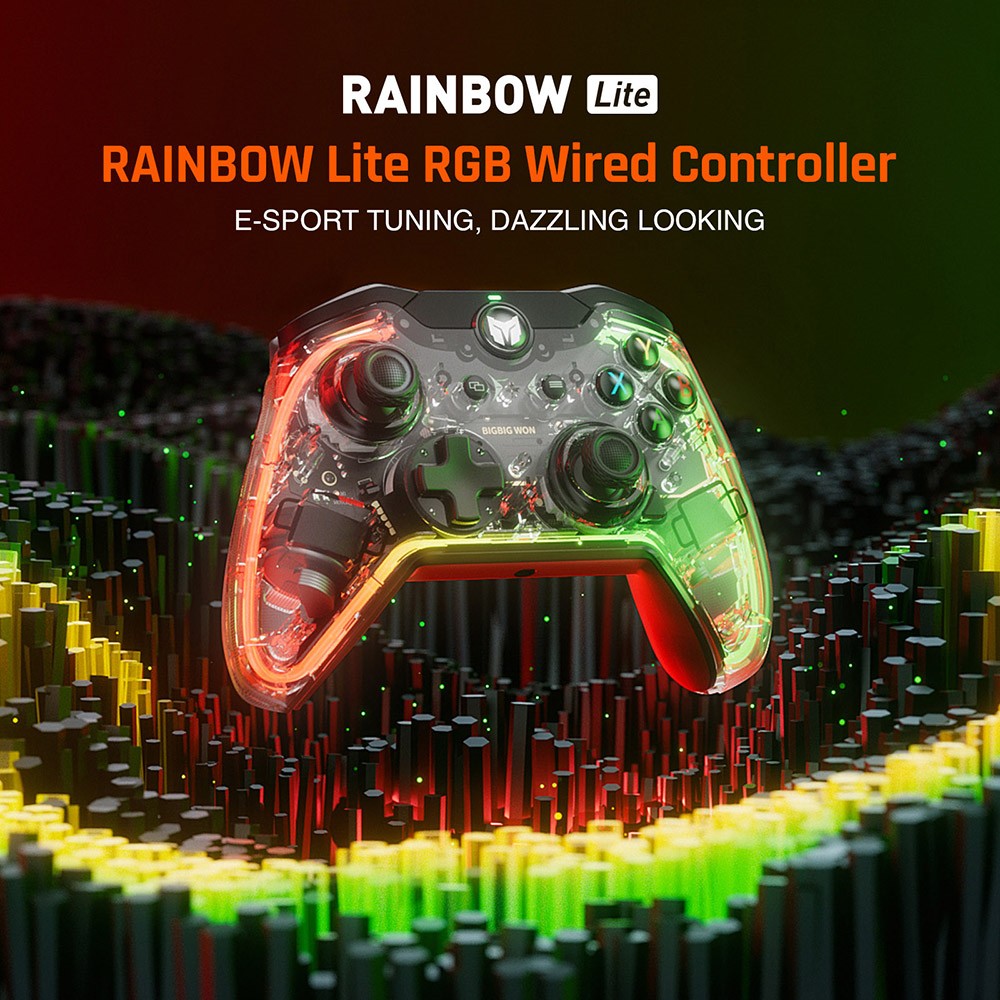 Drátový herní ovladač BIGBIG WON Rainbow Lite, RGB podsvícení, vlastní tlačítka, kompatibilní se Switch / Windows 10 a 11 PC