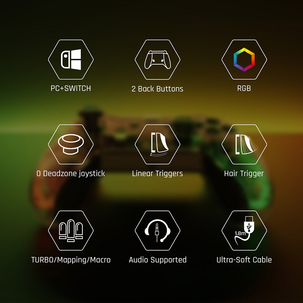 Drátový herní ovladač BIGBIG WON Rainbow Lite, RGB podsvícení, vlastní tlačítka, kompatibilní se Switch / Windows 10 a 11 PC