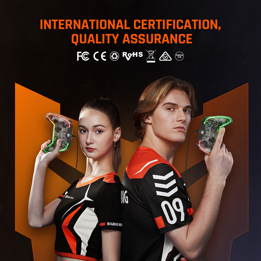 Drátový herní ovladač BIGBIG WON Rainbow Lite, RGB podsvícení, vlastní tlačítka, kompatibilní se Switch / Windows 10 a 11 PC