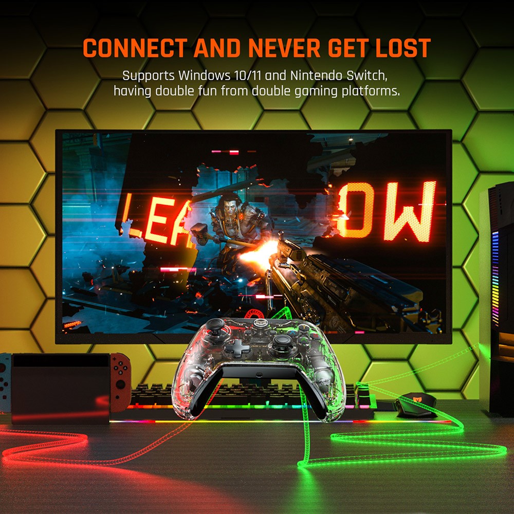 Drátový herní ovladač BIGBIG WON Rainbow Lite, RGB podsvícení, vlastní tlačítka, kompatibilní se Switch / Windows 10 a 11 PC