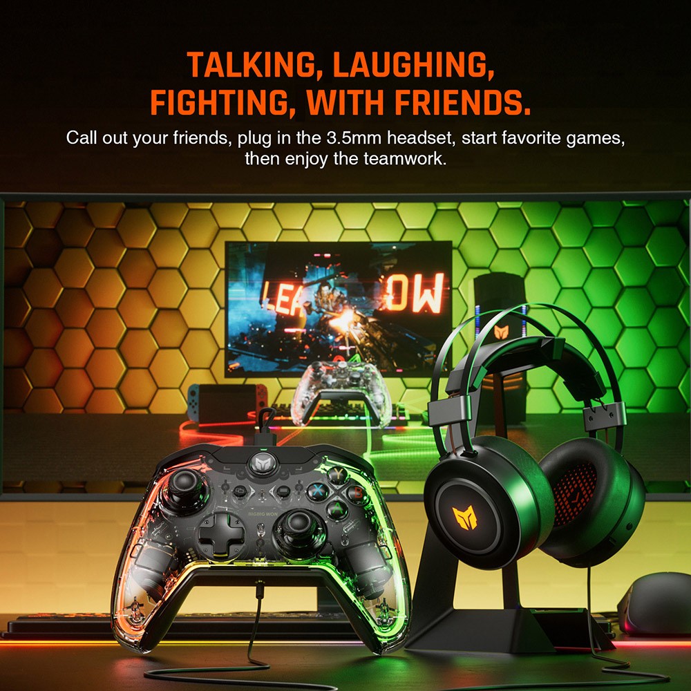 Drátový herní ovladač BIGBIG WON Rainbow Lite, RGB podsvícení, vlastní tlačítka, kompatibilní se Switch / Windows 10 a 11 PC