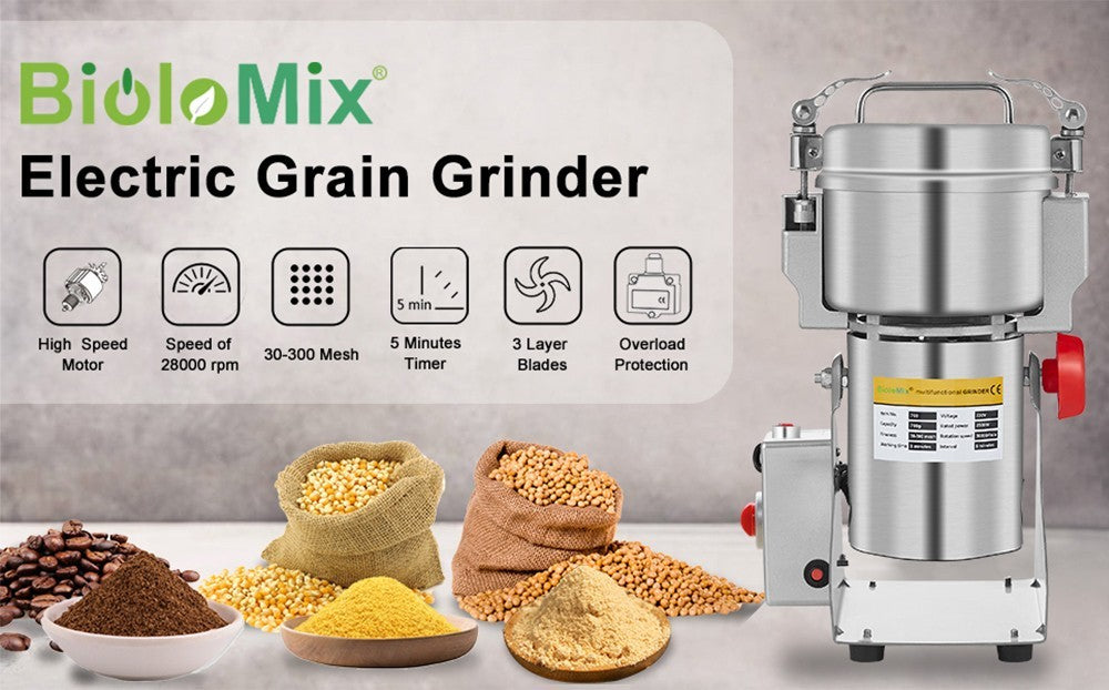 Mlýnek BioloMix Mill Grinder, Swing 800g mlýnek na zrna, multifunkční přenosný kuchyňský mlýnek na kávu